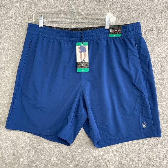 NEW Spyder Active Men's XL Blue Polyester Blend Athletic Shorts With Elastic - Picture 2 of 11